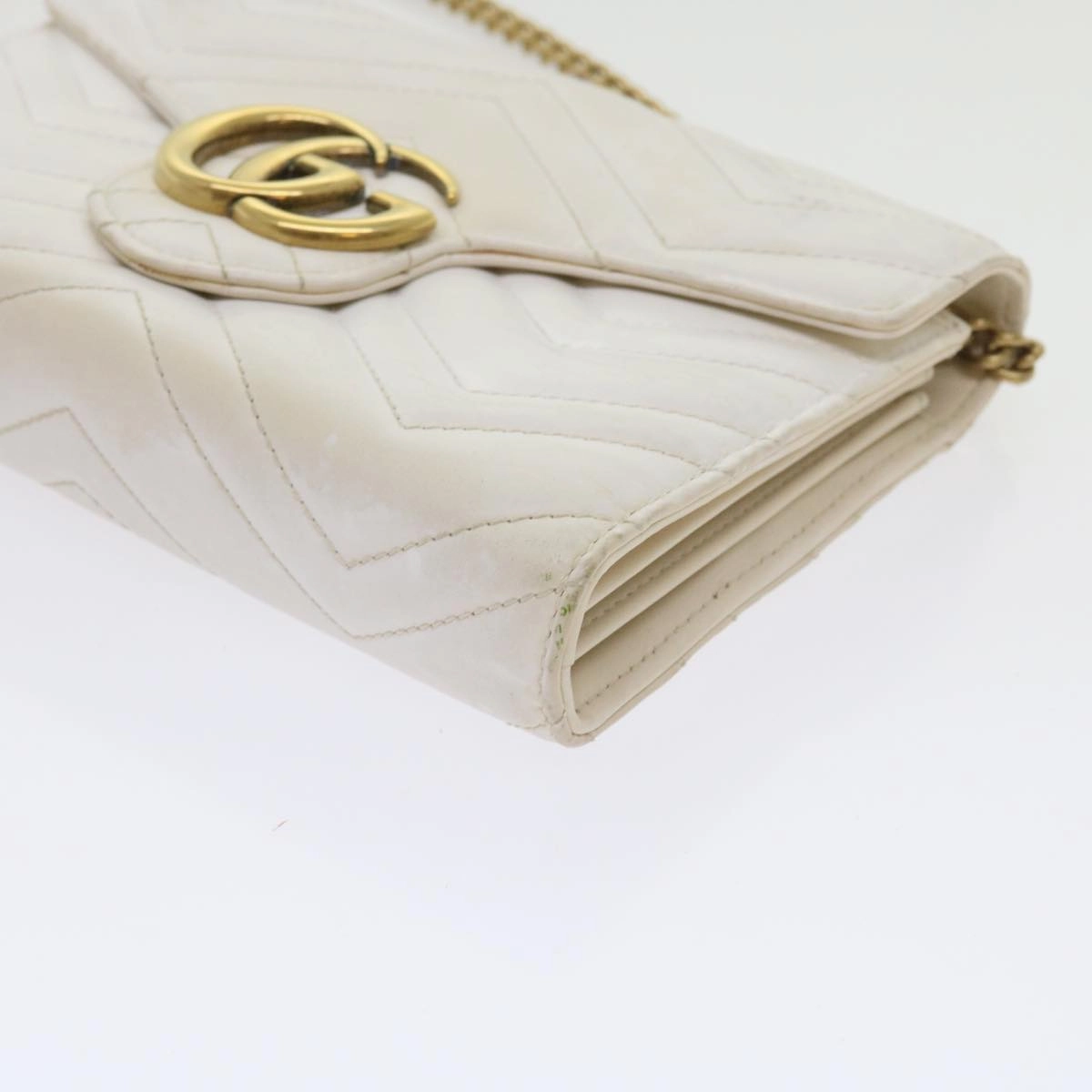 GUCCI Chain Shoulder Bag Leather White 474575 2149  bs8823
