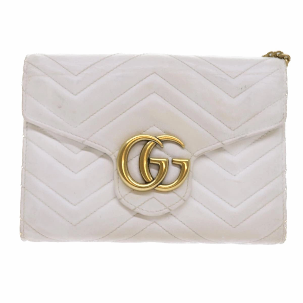 GUCCI Chain Shoulder Bag Leather White 474575 2149  bs8823