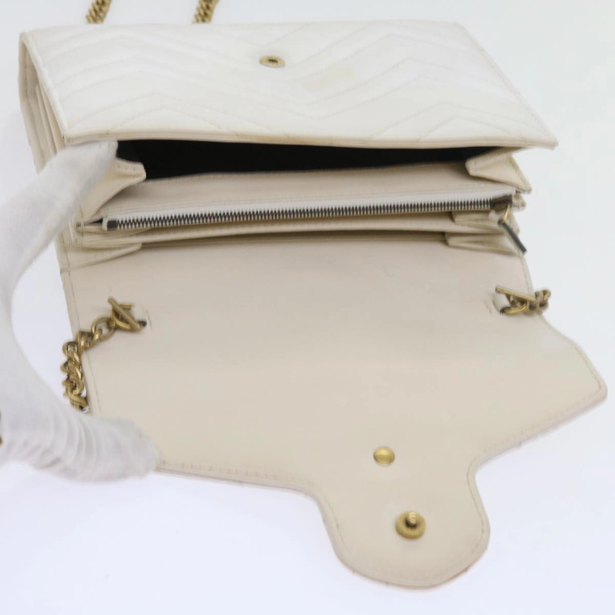 GUCCI Chain Shoulder Bag Leather White 474575 2149  bs8823