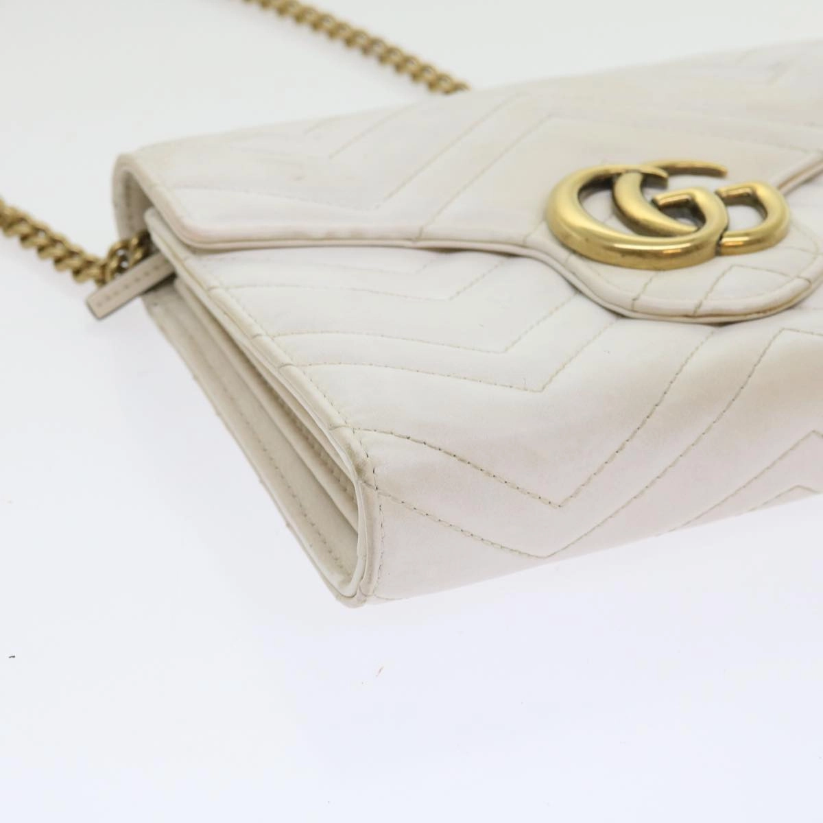 GUCCI Chain Shoulder Bag Leather White 474575 2149  bs8823