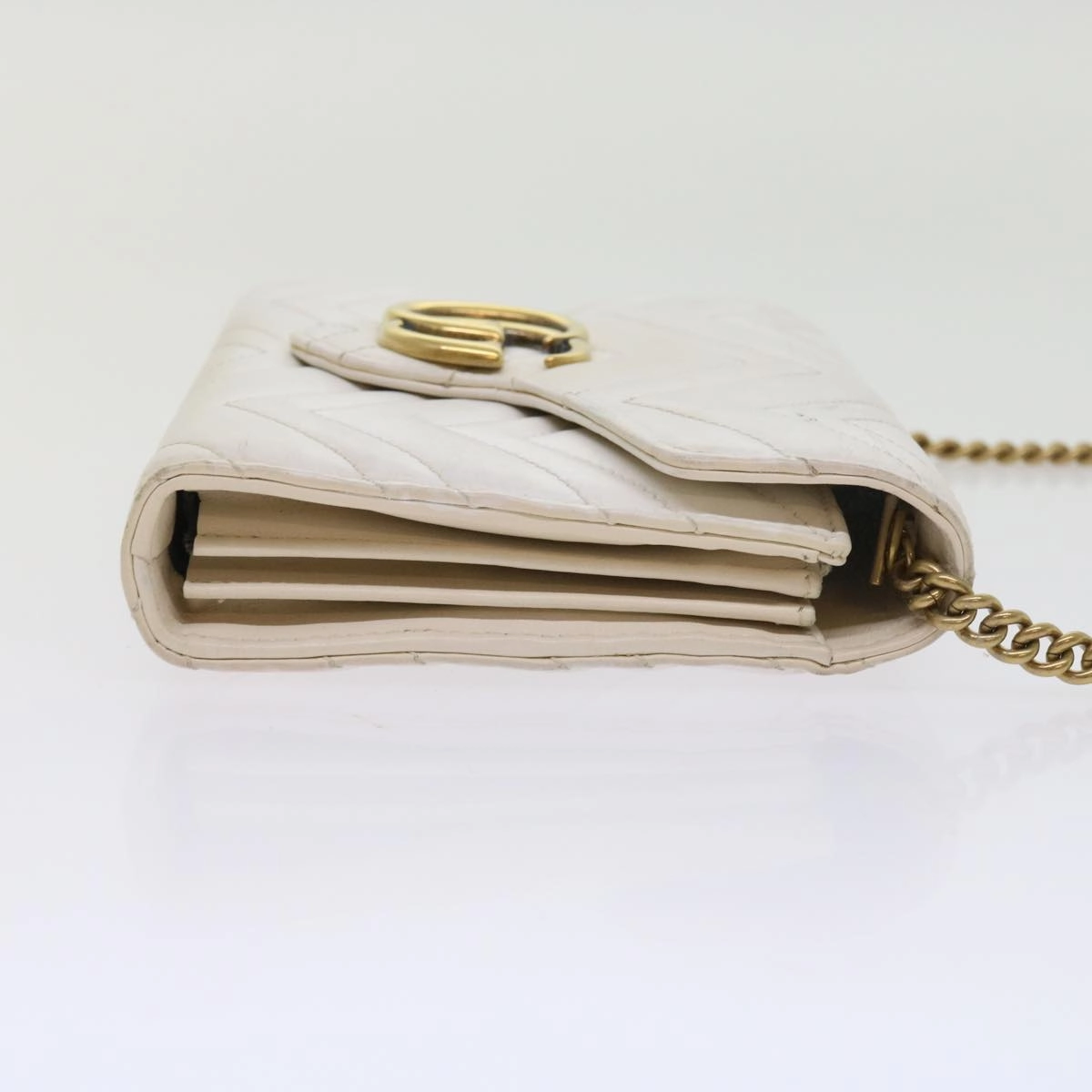 GUCCI Chain Shoulder Bag Leather White 474575 2149  bs8823