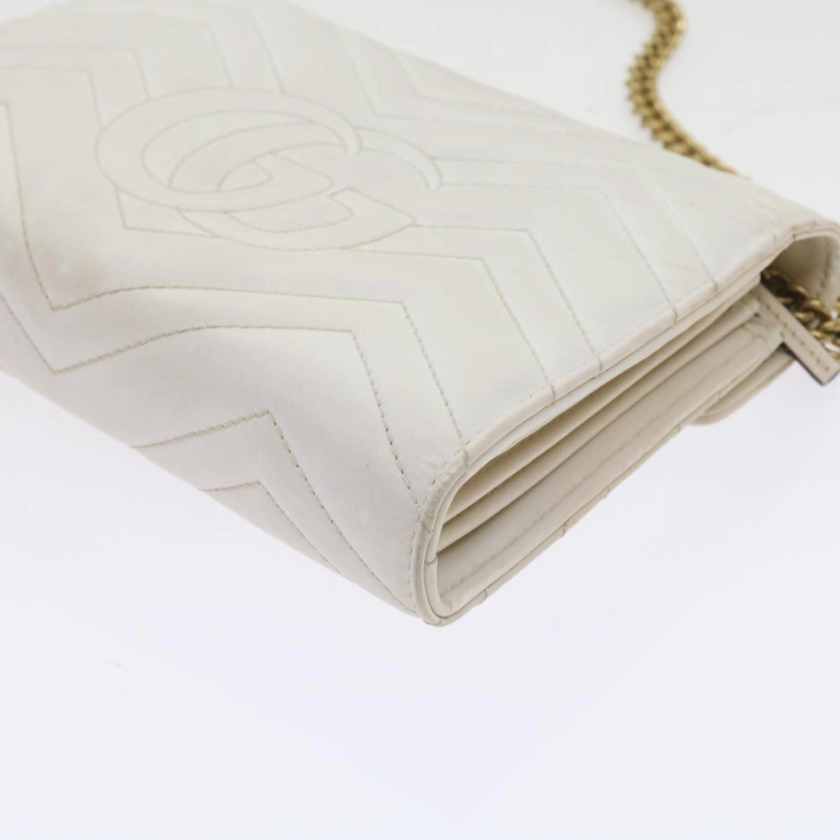 GUCCI Chain Shoulder Bag Leather White 474575 2149  bs8823