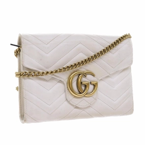 GUCCI Chain Shoulder Bag Leather White 474575 2149  bs8823