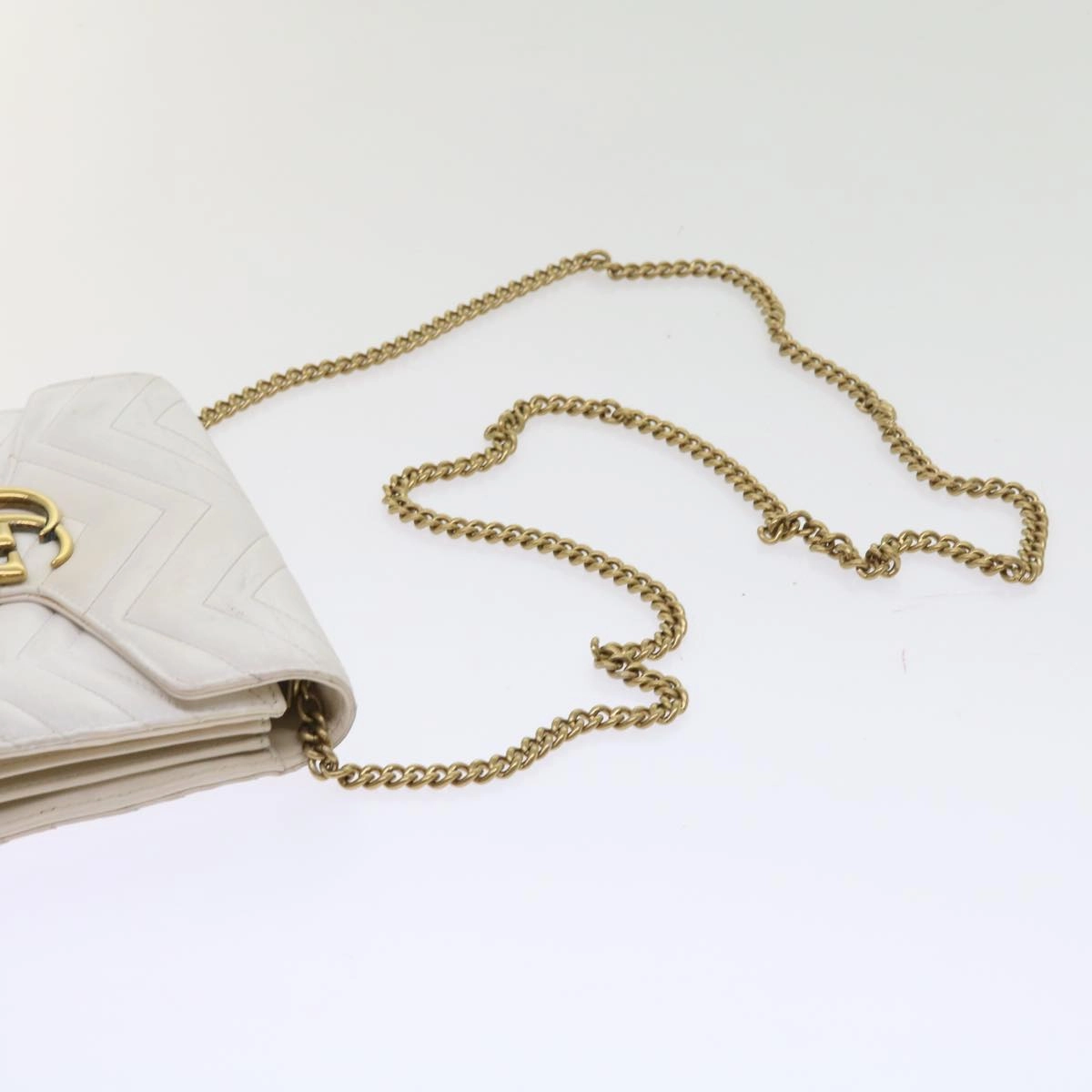 GUCCI Chain Shoulder Bag Leather White 474575 2149  bs8823