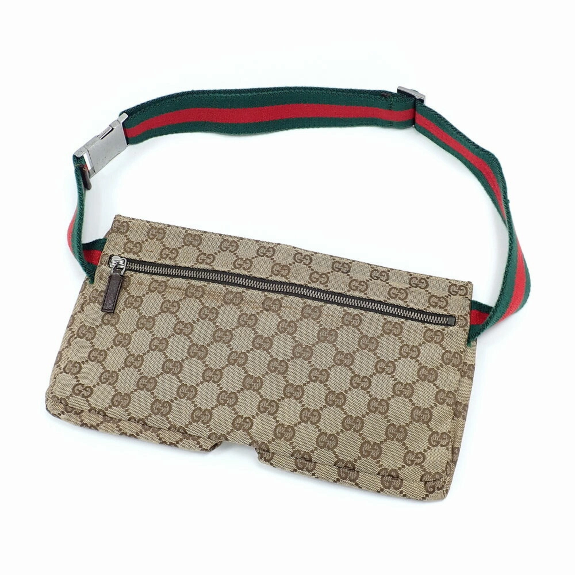 Gucci Gg Canvas Leather Fanny Pack Pouch Sling Bag (Pre-Owned)