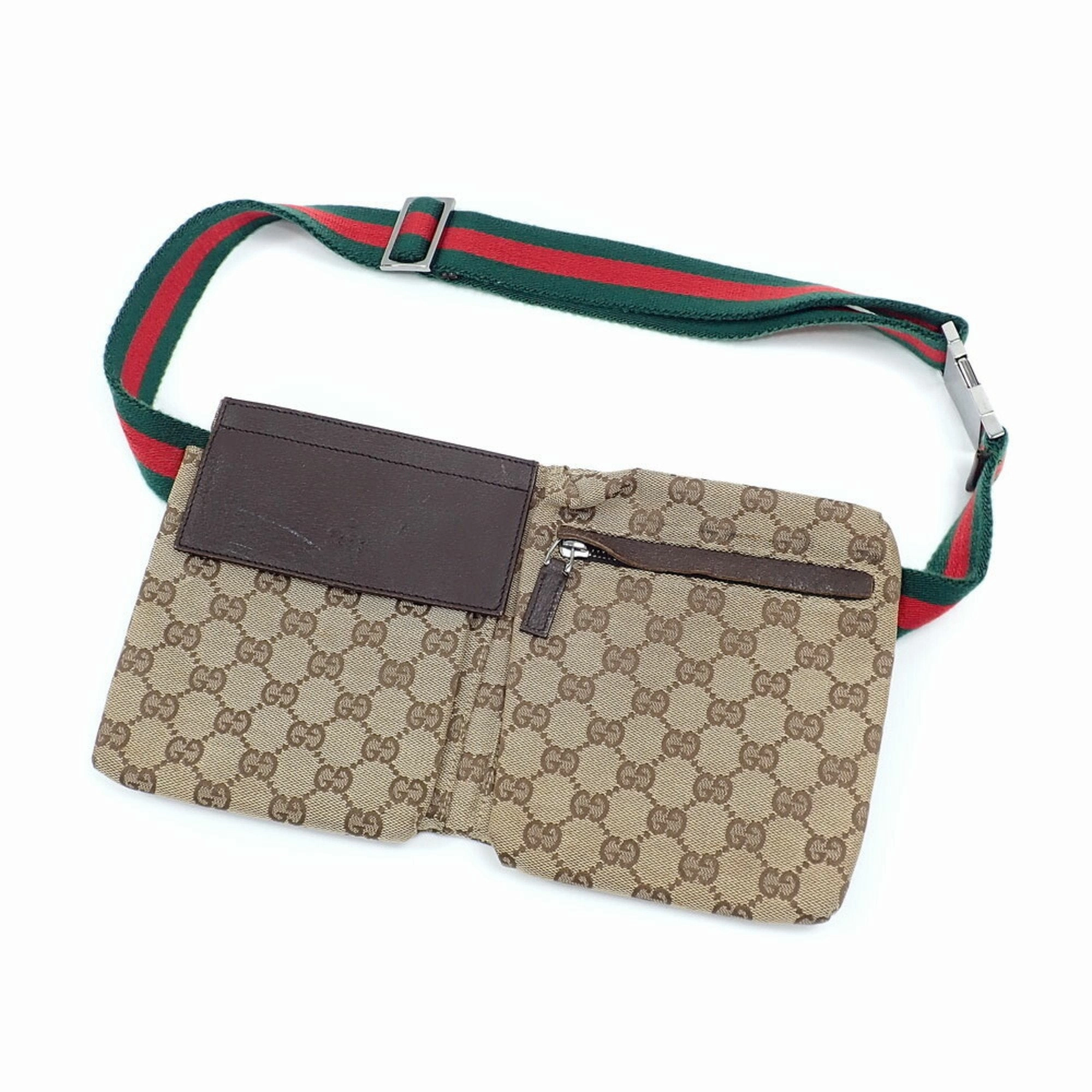 Gucci Gg Canvas Leather Fanny Pack Pouch Sling Bag (Pre-Owned)