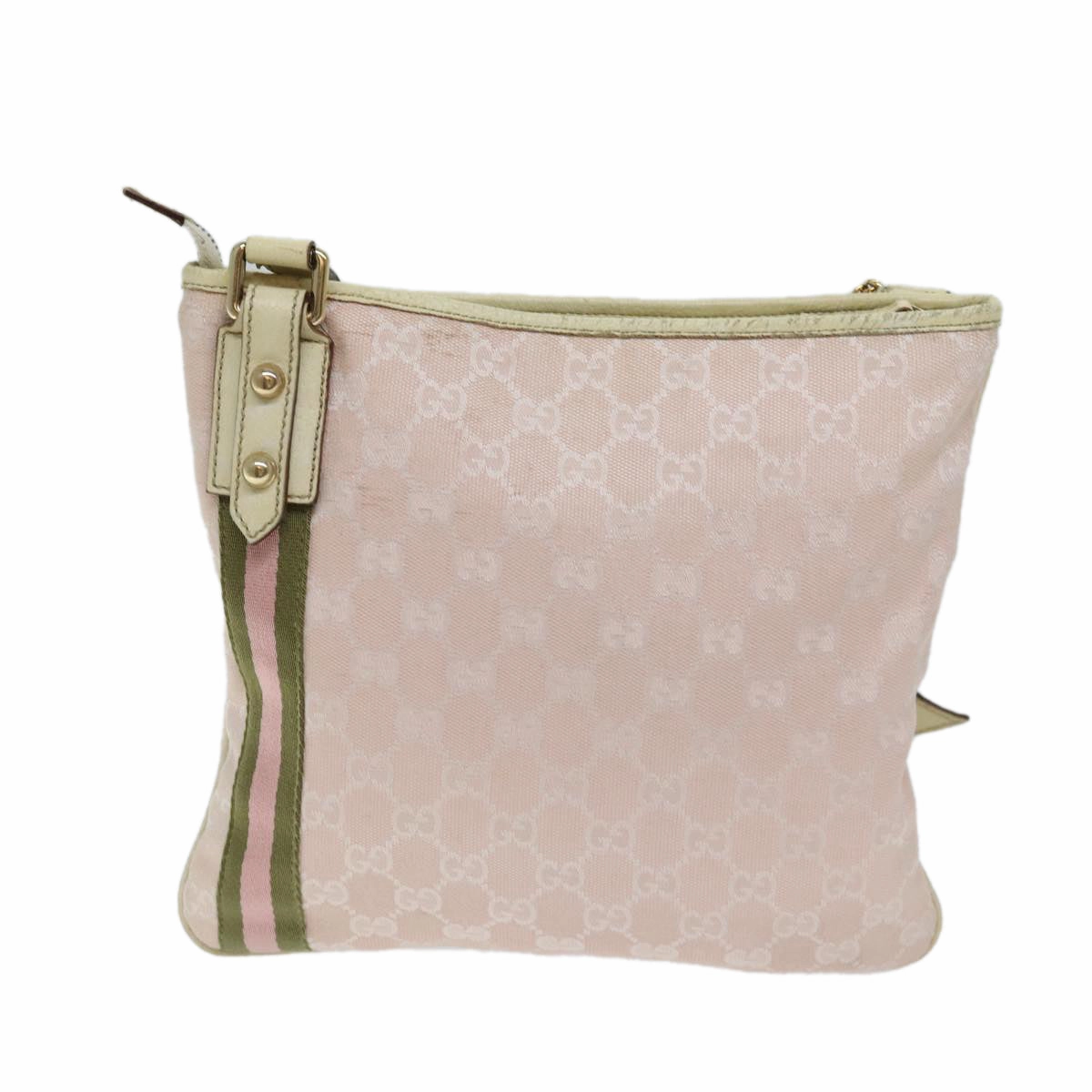 Gucci Gg Canvas Sherry Line Shoulder Bag Pink Khaki
