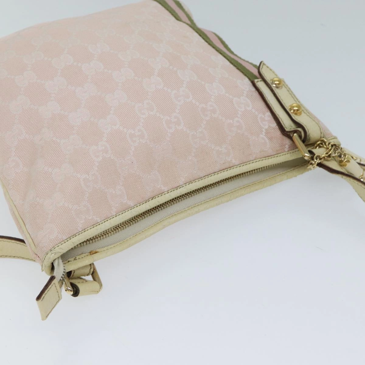 Gucci Gg Canvas Sherry Line Shoulder Bag Pink Khaki