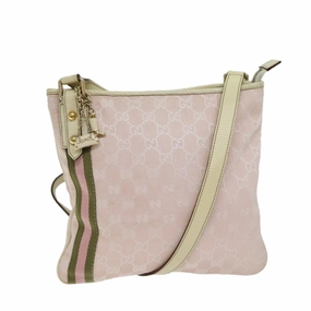 Gucci Gg Canvas Sherry Line Shoulder Bag Pink Khaki