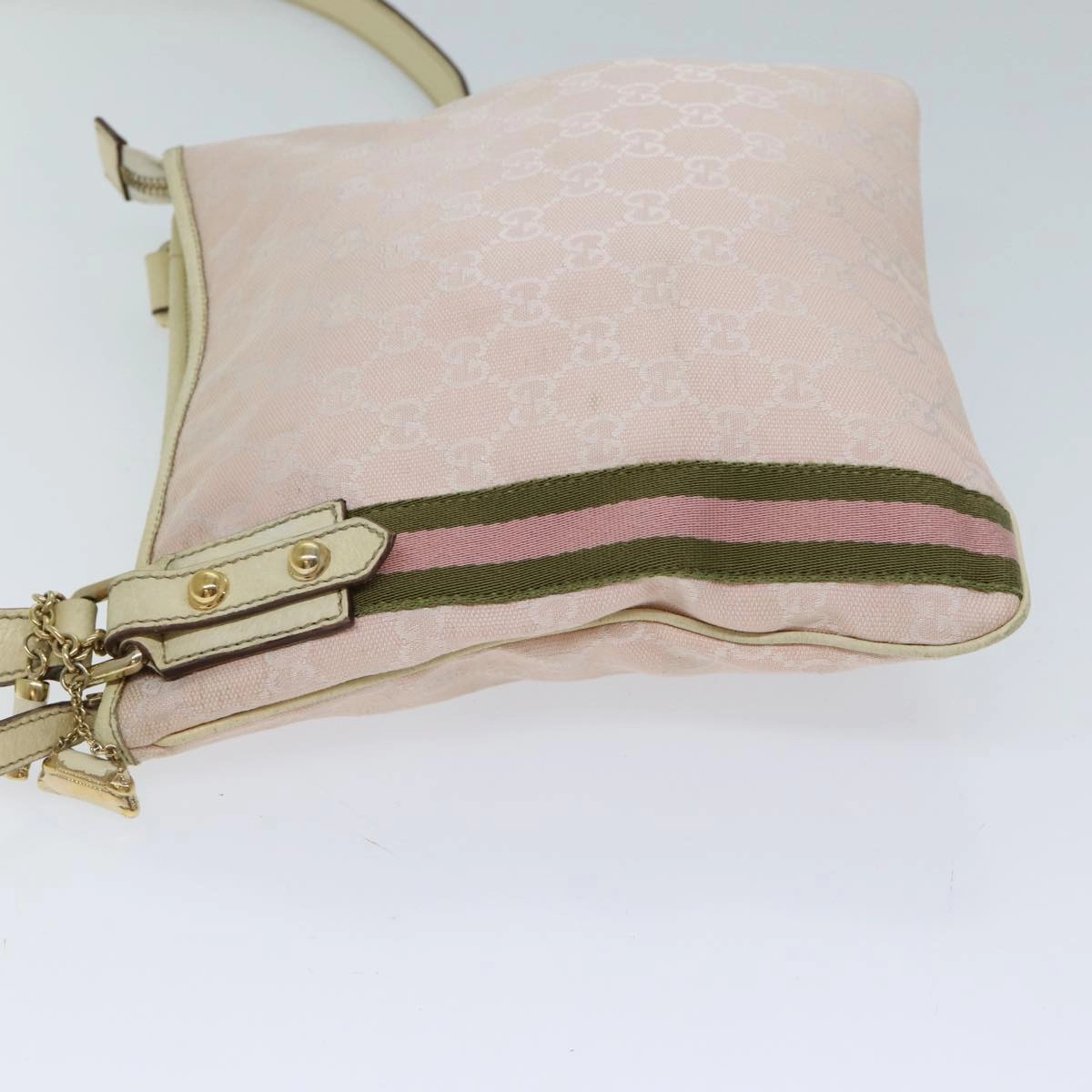Gucci Gg Canvas Sherry Line Shoulder Bag Pink Khaki
