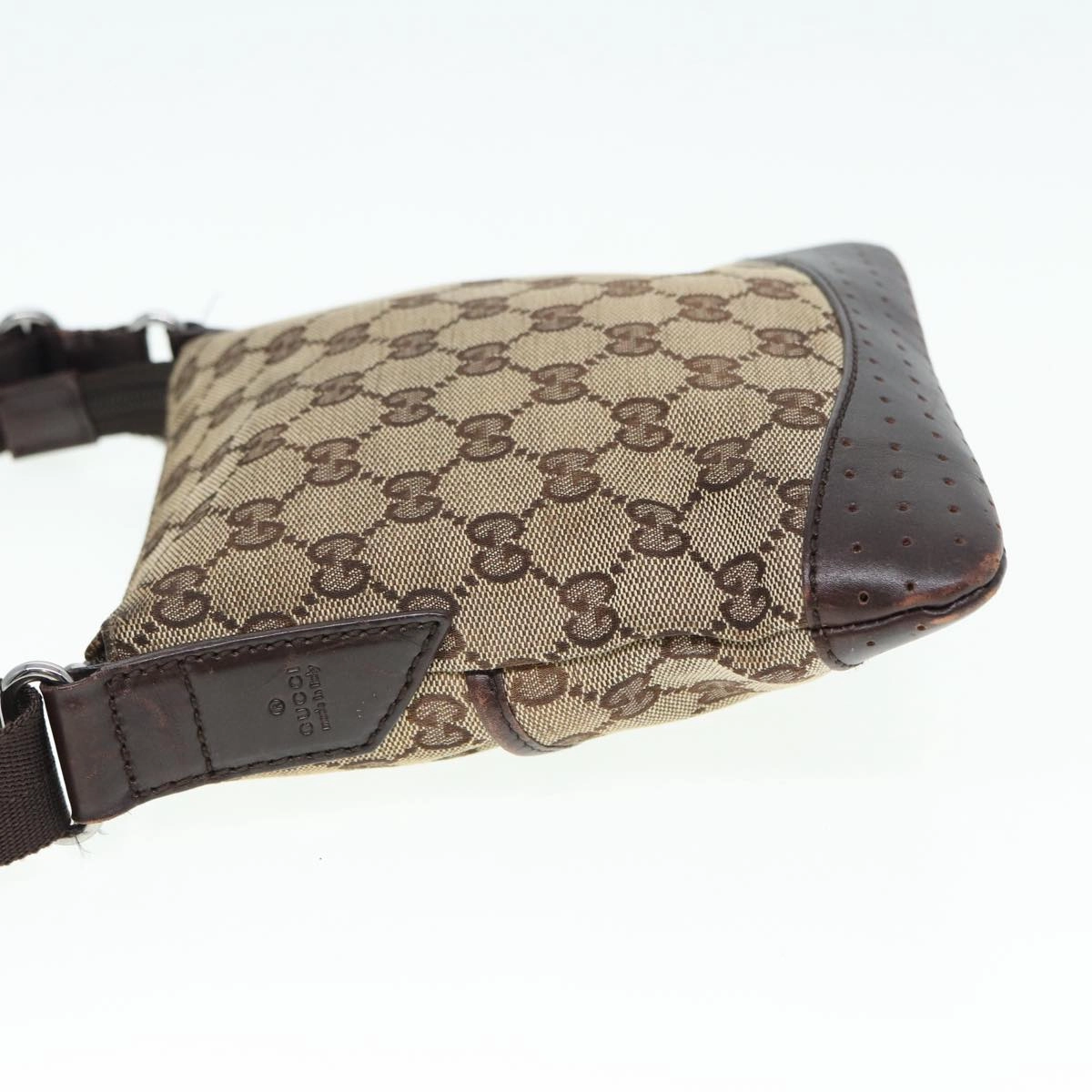 GUCCI GG Canvas Shoulder Bag Beige Brown Silver 147671  87163