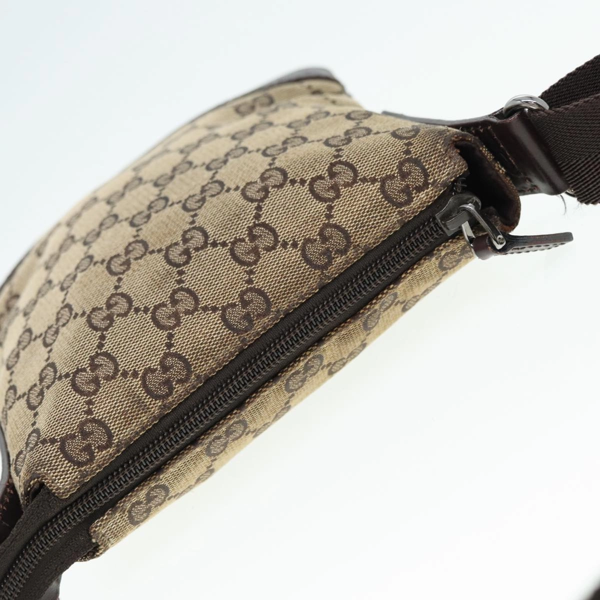 GUCCI GG Canvas Shoulder Bag Beige Brown Silver 147671  87163