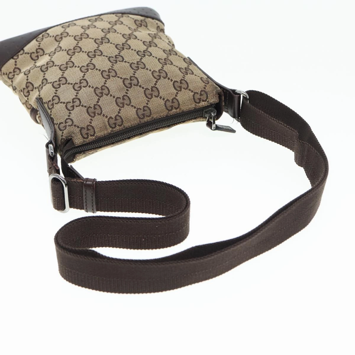 GUCCI GG Canvas Shoulder Bag Beige Brown Silver 147671  87163