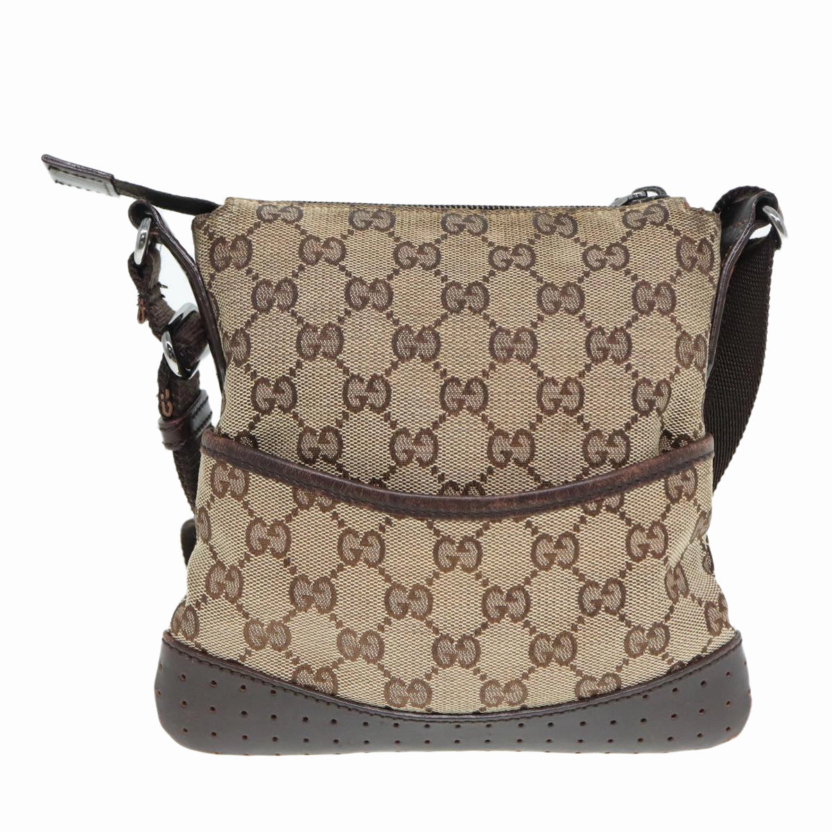 GUCCI GG Canvas Shoulder Bag Beige Brown Silver 147671  87163