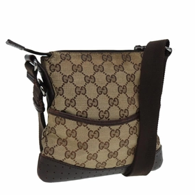 GUCCI GG Canvas Shoulder Bag Beige Brown Silver 147671  87163