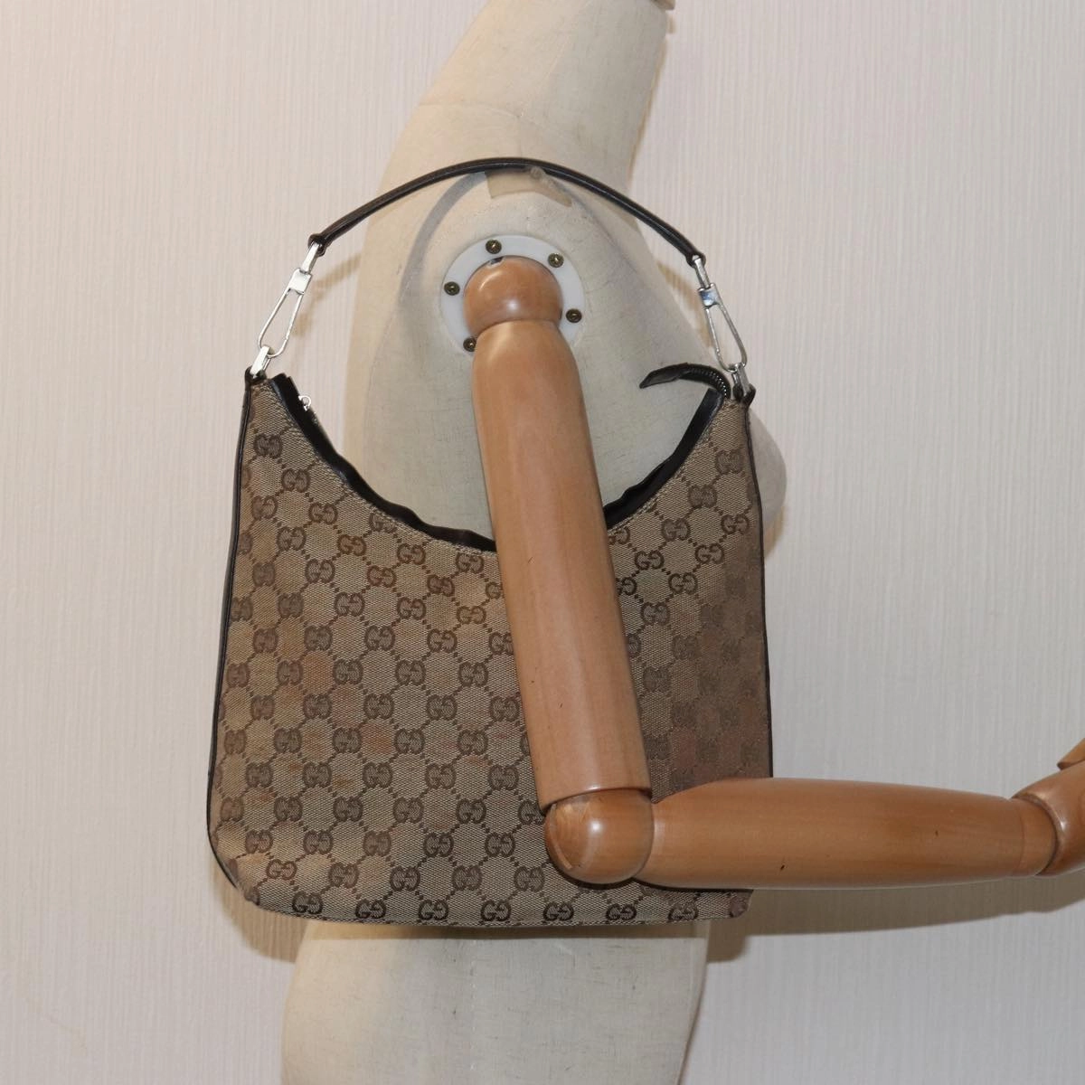 GUCCI GG Canvas Shoulder Bag Beige Dark Brown 000 0602  79452