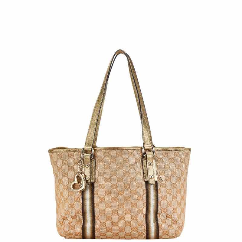Gucci GG Canvas Tote Shoulder Bag Beige Gold