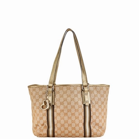 Gucci GG Canvas Tote Shoulder Bag Beige Gold