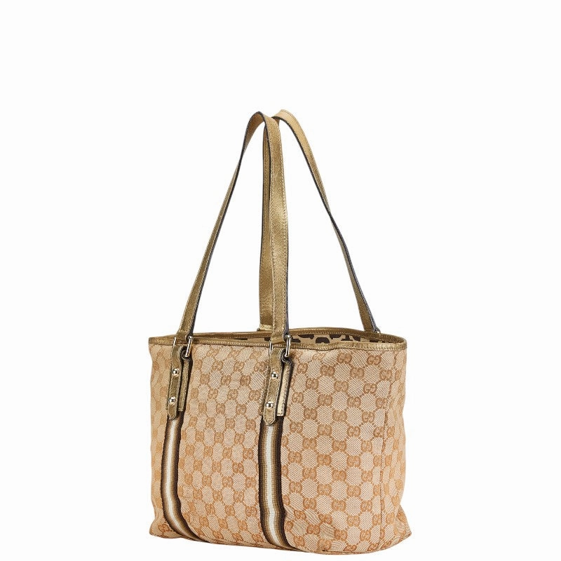 Gucci GG Canvas Tote Shoulder Bag Beige Gold