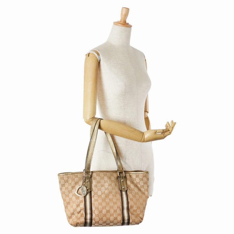 Gucci GG Canvas Tote Shoulder Bag Beige Gold
