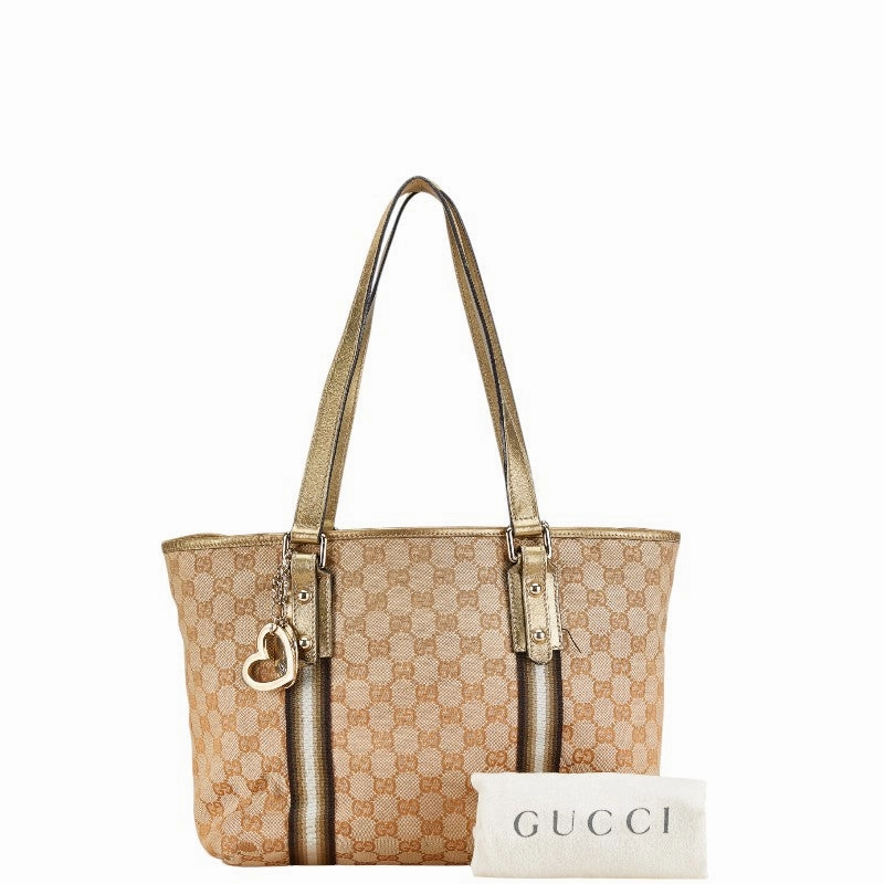 Gucci GG Canvas Tote Shoulder Bag Beige Gold
