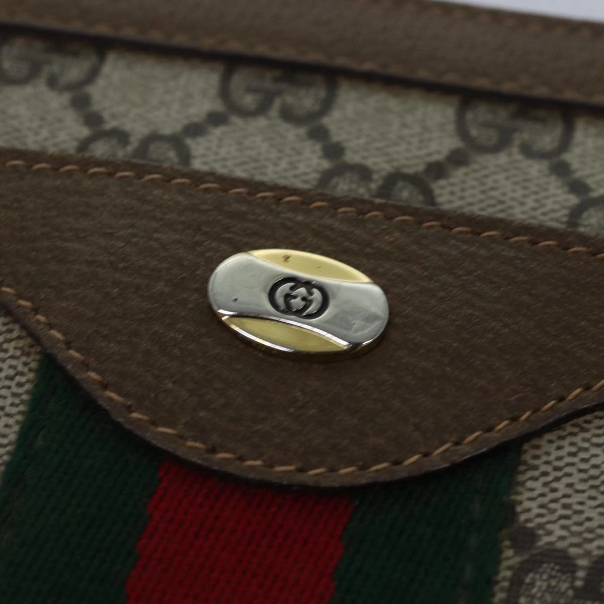 GUCCI GG Canvas Web Sherry Line Shoulder Bag PVC Leather Beige Green  83269
