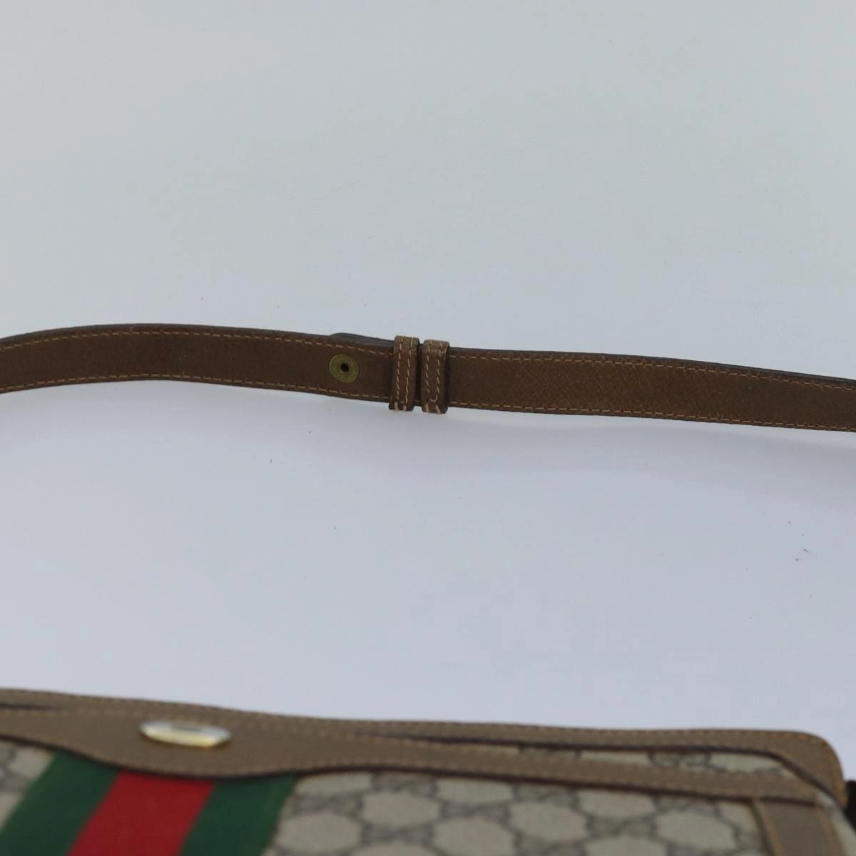 GUCCI GG Canvas Web Sherry Line Shoulder Bag PVC Leather Beige Green  83269