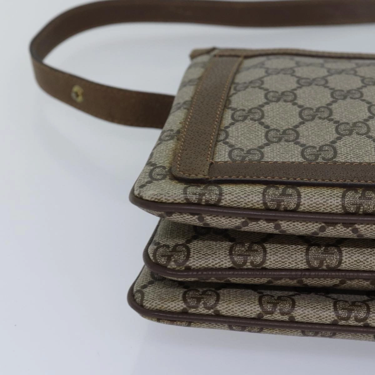 GUCCI GG Canvas Web Sherry Line Shoulder Bag PVC Leather Beige Green  83269