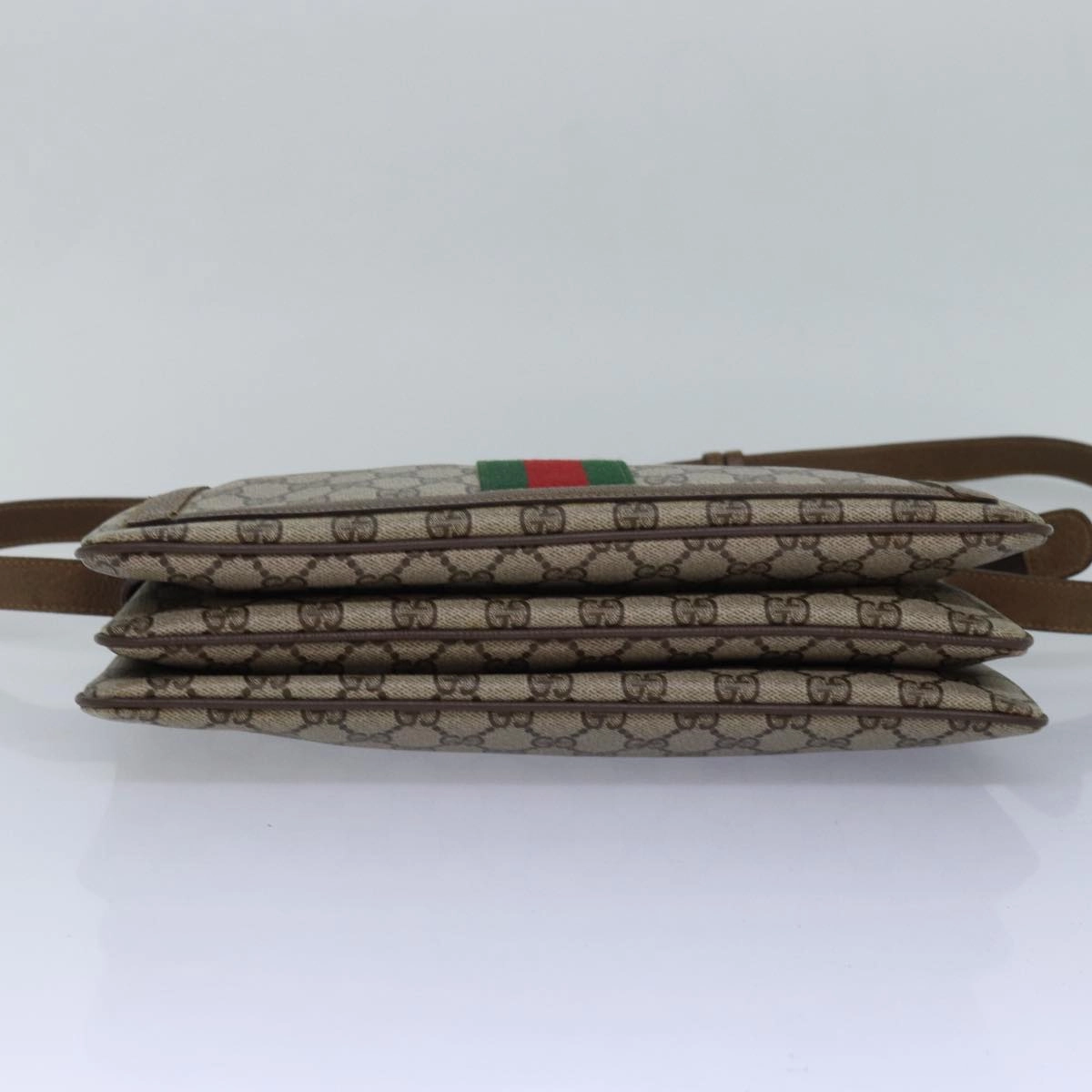 GUCCI GG Canvas Web Sherry Line Shoulder Bag PVC Leather Beige Green  83269