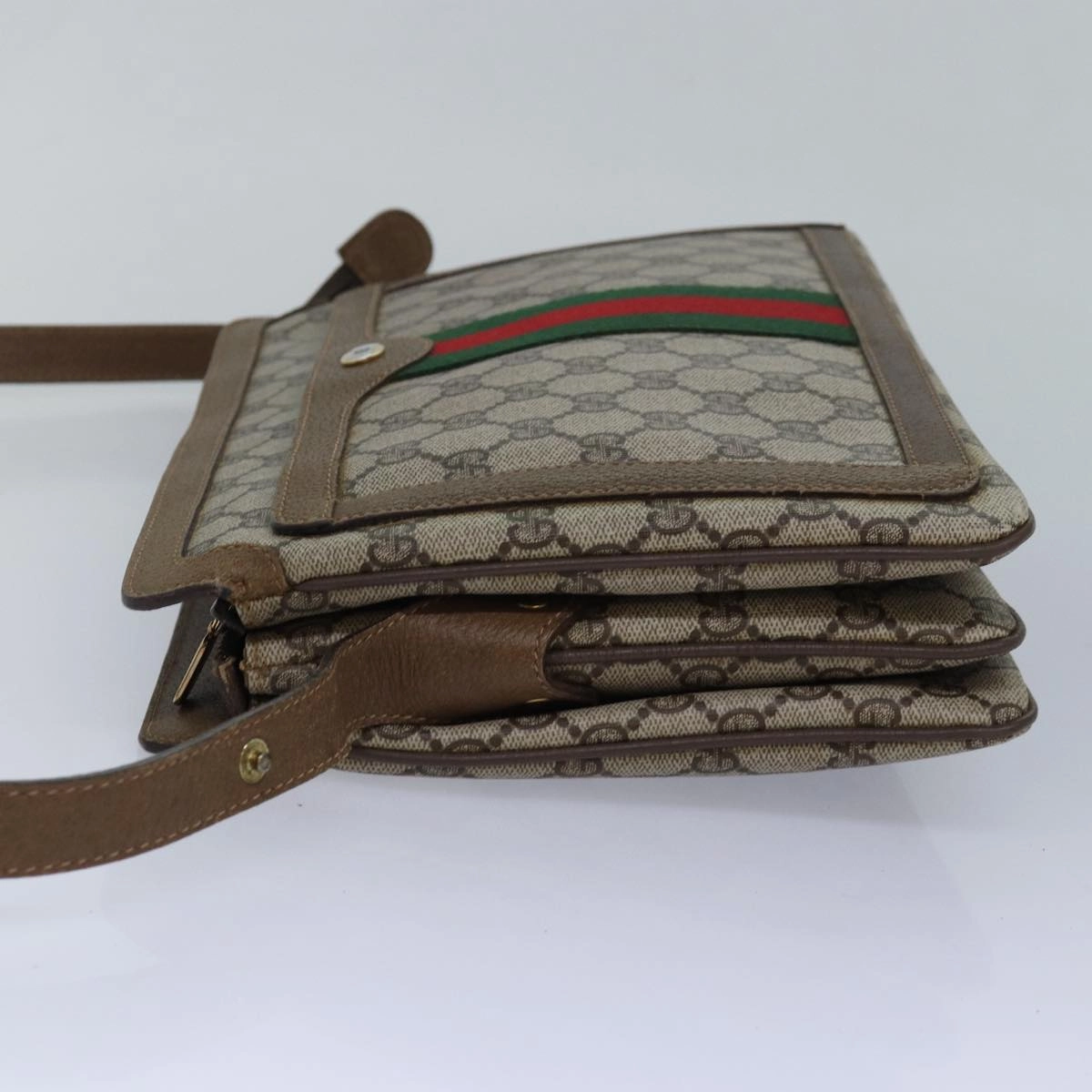GUCCI GG Canvas Web Sherry Line Shoulder Bag PVC Leather Beige Green  83269