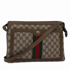GUCCI GG Canvas Web Sherry Line Shoulder Bag PVC Leather Beige Green  83269