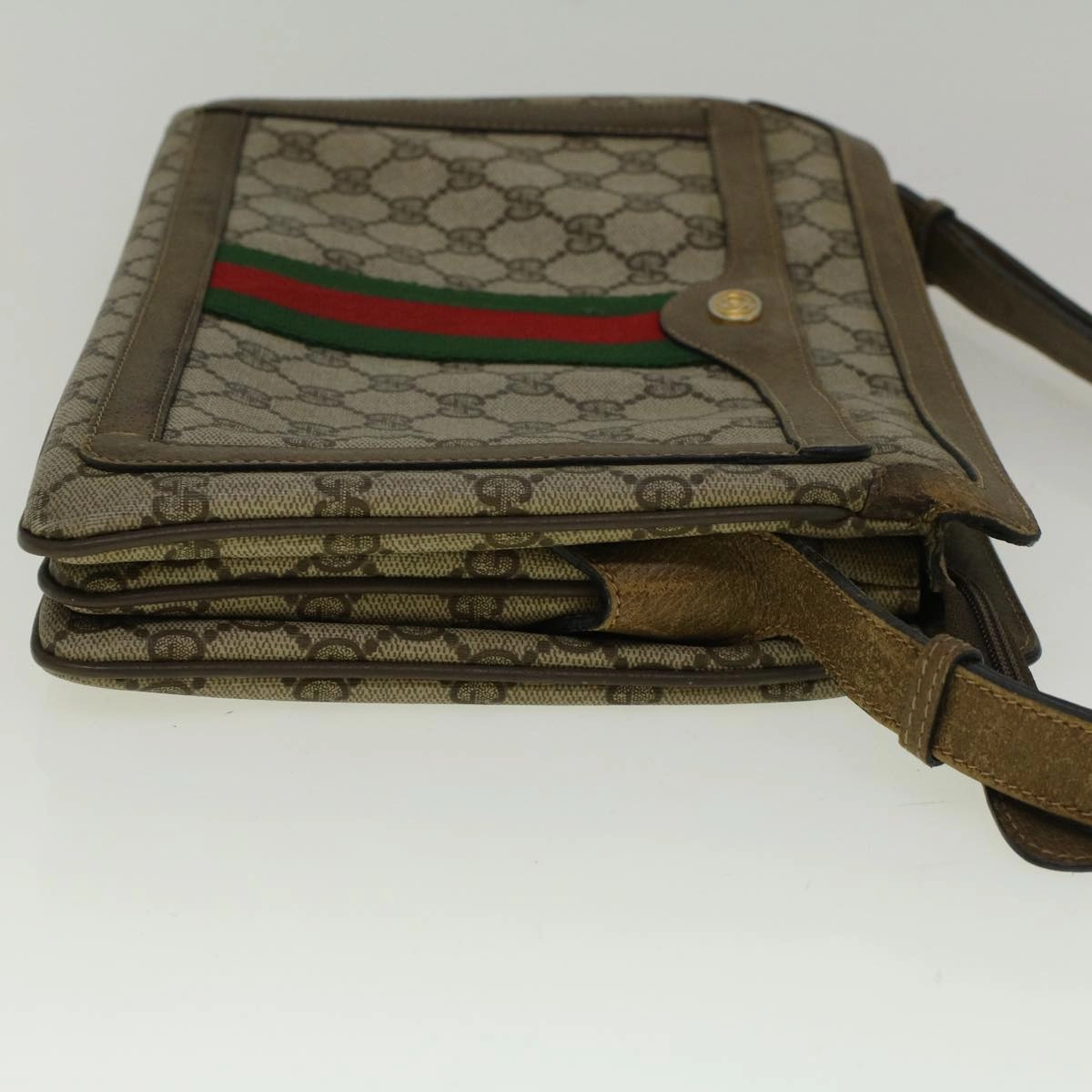 GUCCI GG Canvas Web Sherry Line Shoulder Bag PVC Leather Beige Green  bs9253