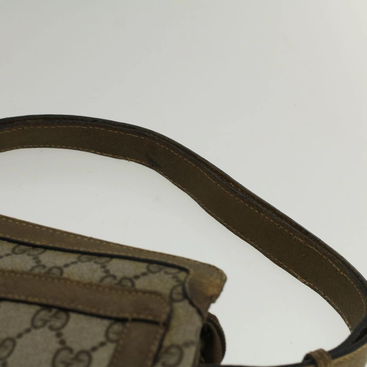 GUCCI GG Canvas Web Sherry Line Shoulder Bag PVC Leather Beige Green  bs9253