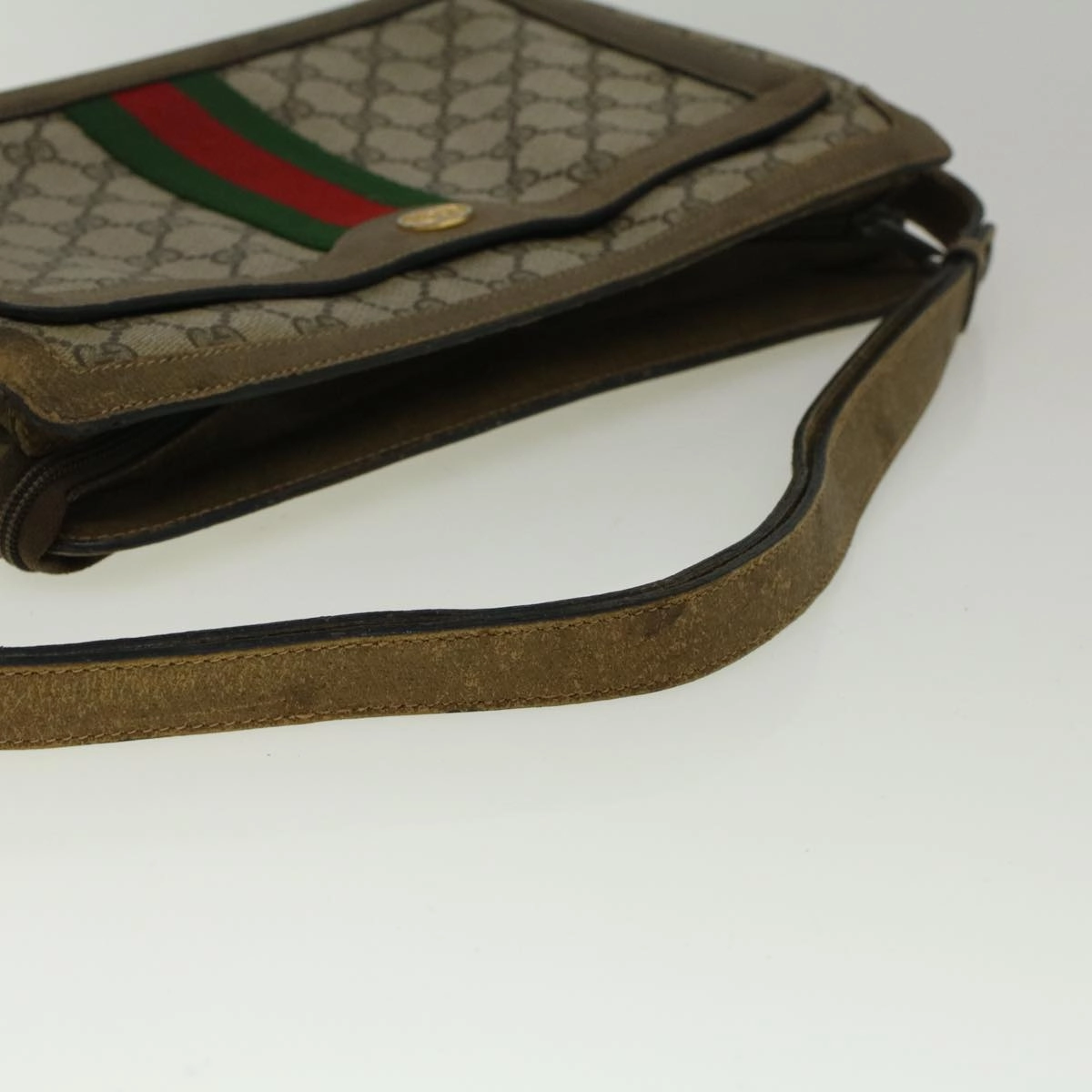 GUCCI GG Canvas Web Sherry Line Shoulder Bag PVC Leather Beige Green  bs9253