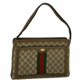GUCCI GG Canvas Web Sherry Line Shoulder Bag PVC Leather Beige Green  bs9253
