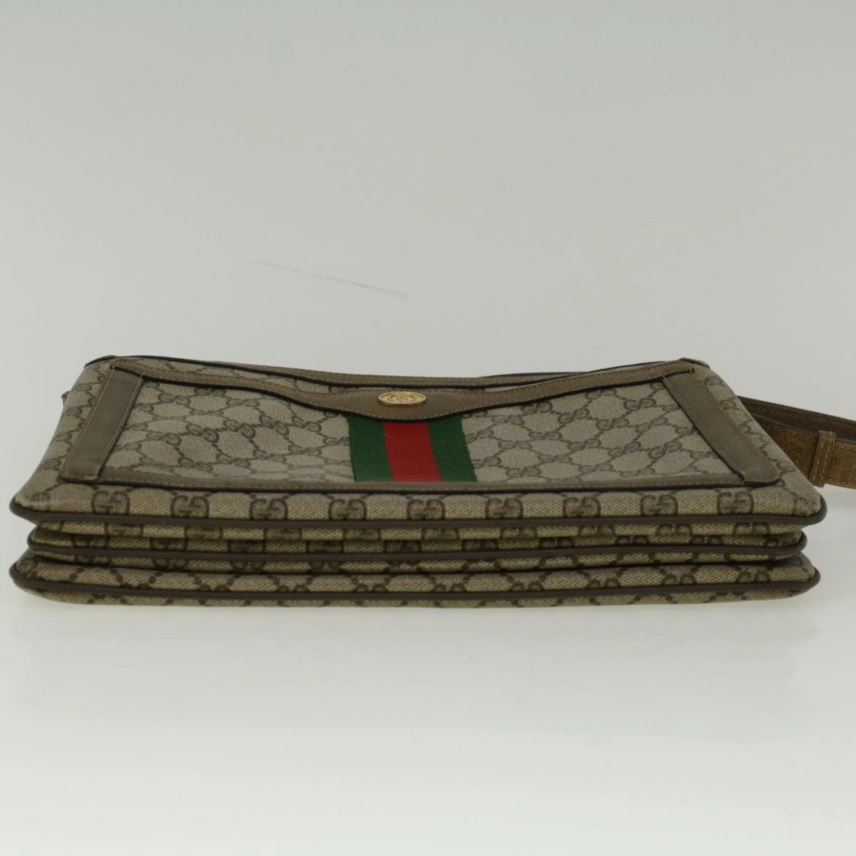 GUCCI GG Canvas Web Sherry Line Shoulder Bag PVC Leather Beige Green  bs9253