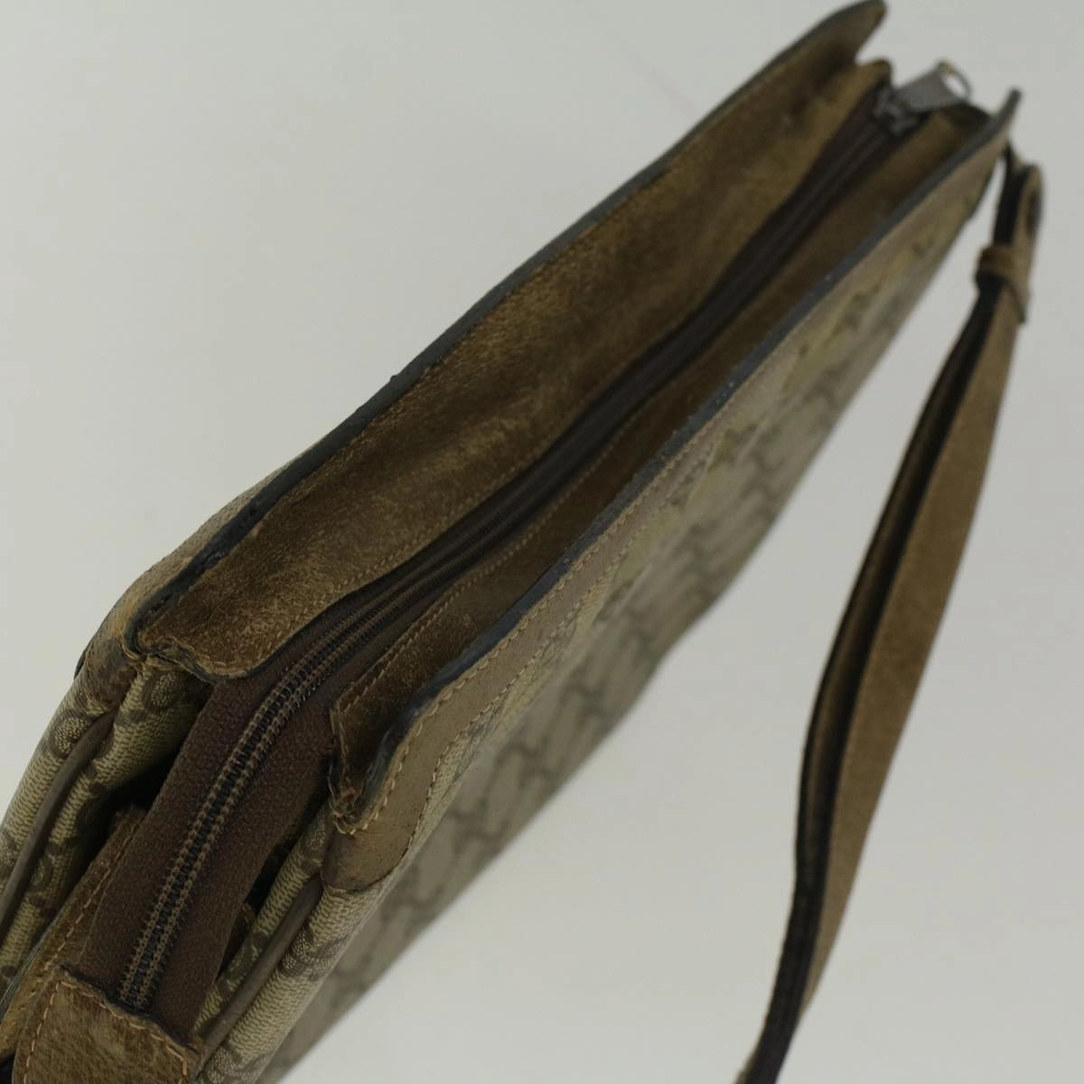 GUCCI GG Canvas Web Sherry Line Shoulder Bag PVC Leather Beige Green  bs9253
