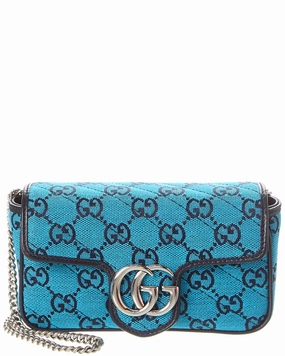Gucci GG Marmont Super Mini GG Canvas & Leather Shoulder Bag, Blue