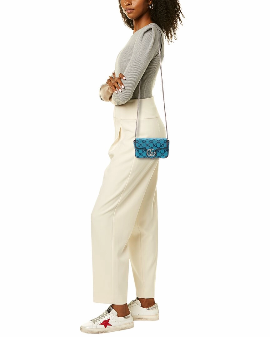 Gucci GG Marmont Super Mini GG Canvas & Leather Shoulder Bag, Blue
