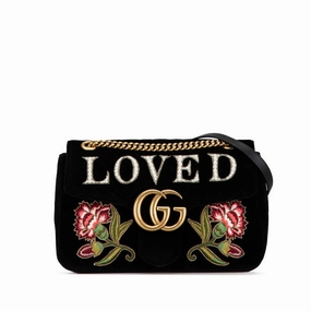 Gucci GG Marmont Velvet Medium Embroidered Shoulder Bag