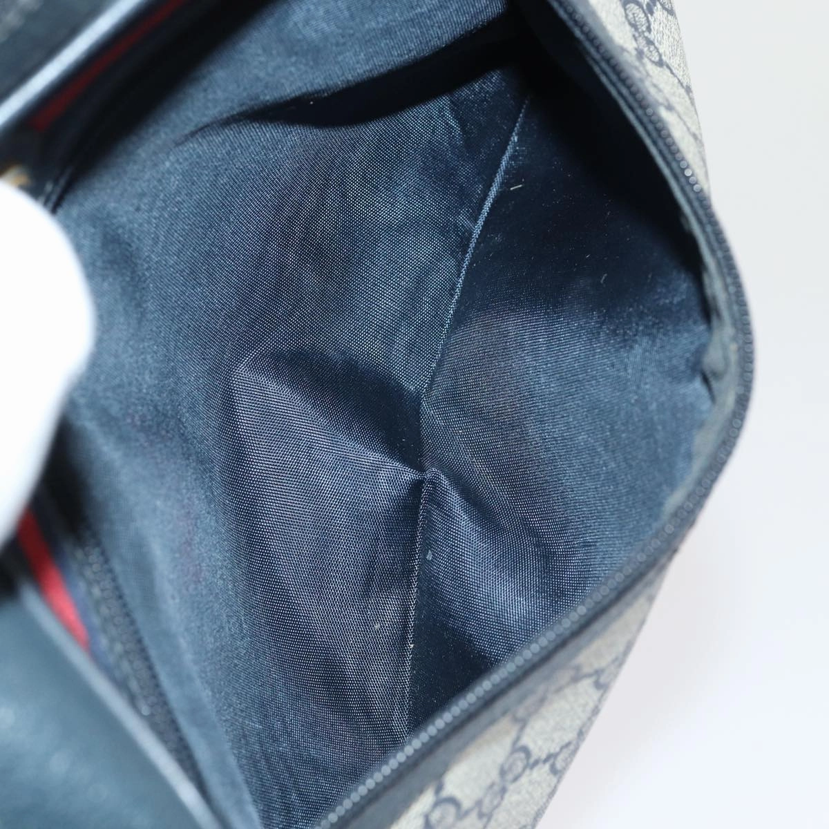 GUCCI GG Supreme Sherry Line Shoulder Bag PVC Leather Navy 56 02 088  83136