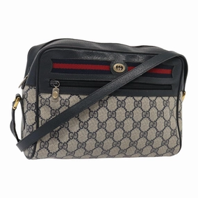 GUCCI GG Supreme Sherry Line Shoulder Bag PVC Leather Navy 56 02 088  83136
