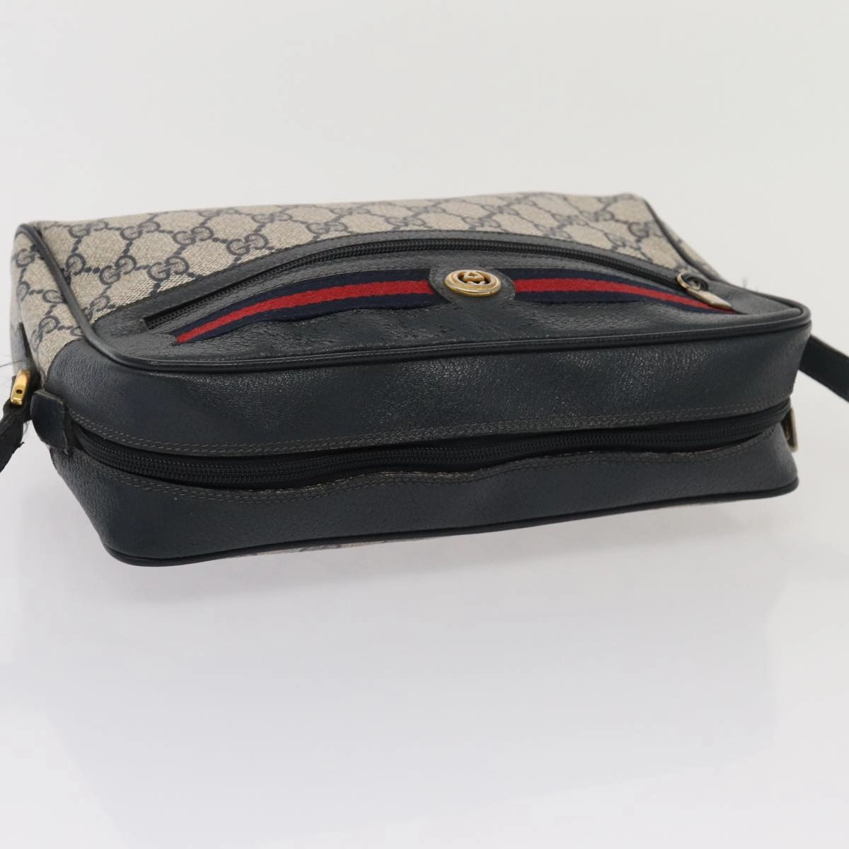 GUCCI GG Supreme Sherry Line Shoulder Bag PVC Leather Navy 56 02 088  83136