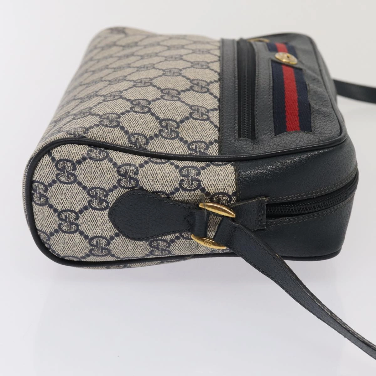 GUCCI GG Supreme Sherry Line Shoulder Bag PVC Leather Navy 56 02 088  83136