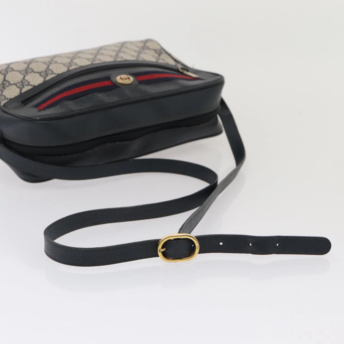 GUCCI GG Supreme Sherry Line Shoulder Bag PVC Leather Navy 56 02 088  83136