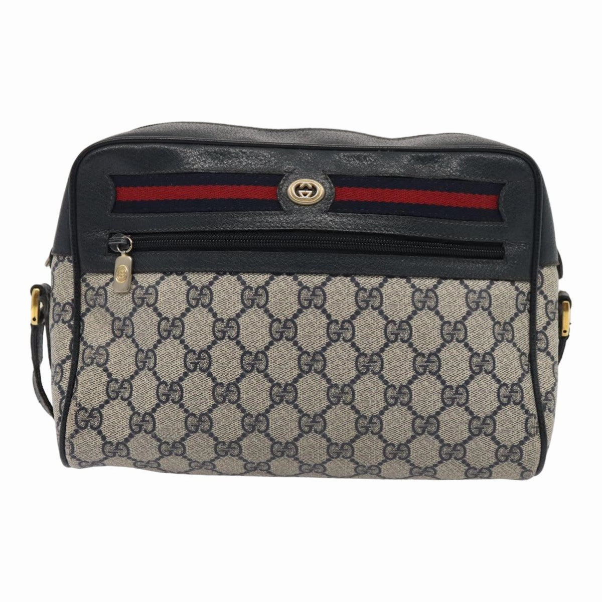 GUCCI GG Supreme Sherry Line Shoulder Bag PVC Leather Navy 56 02 088  83136