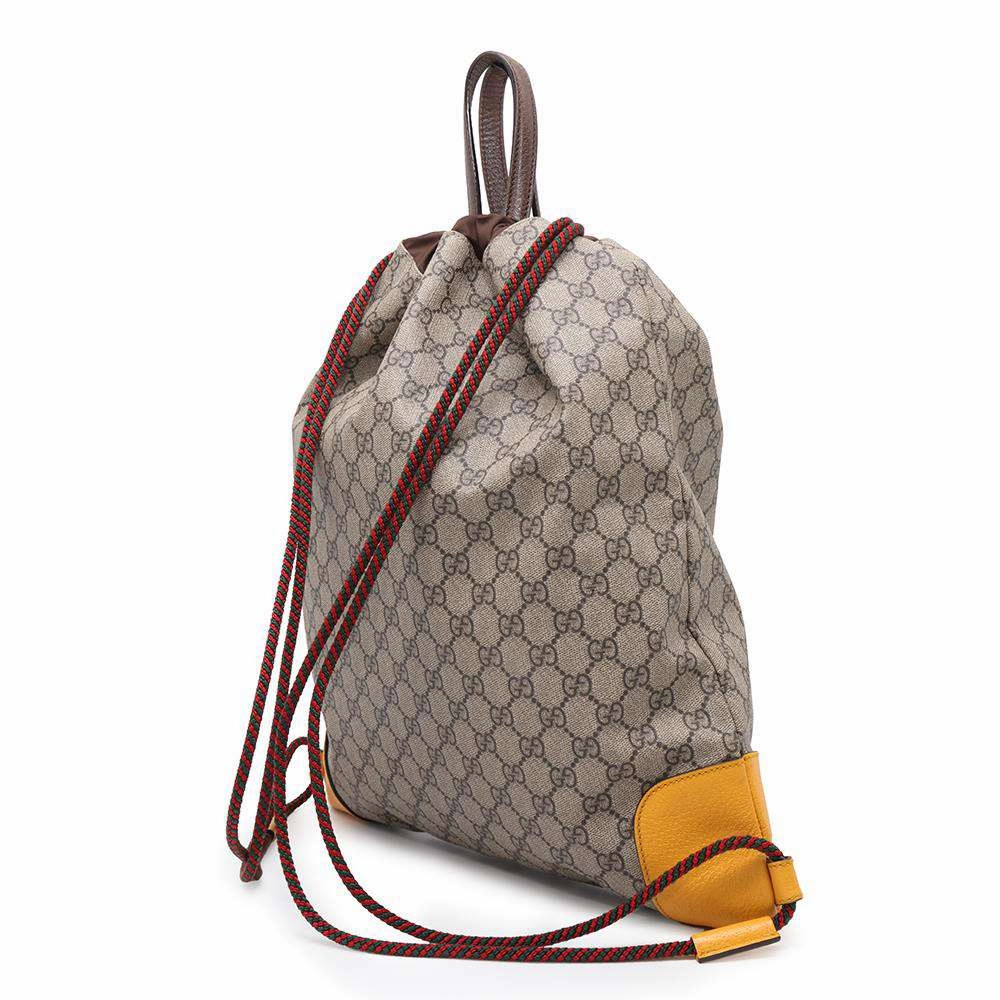 GUCCI GG Supreme Tiger Head Backpack Beige/Brown473872 GG SupremeCanvas Leather