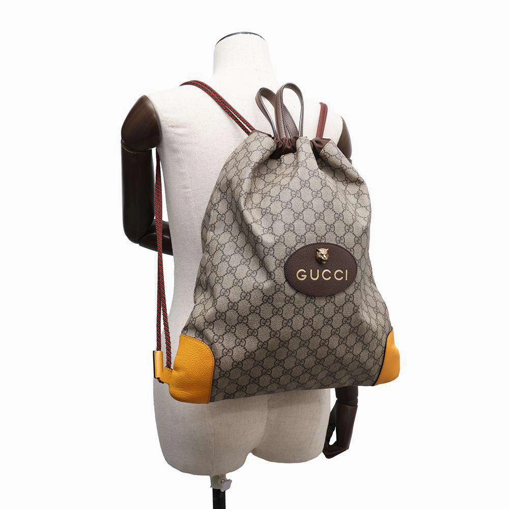 GUCCI GG Supreme Tiger Head Backpack Beige/Brown473872 GG SupremeCanvas Leather