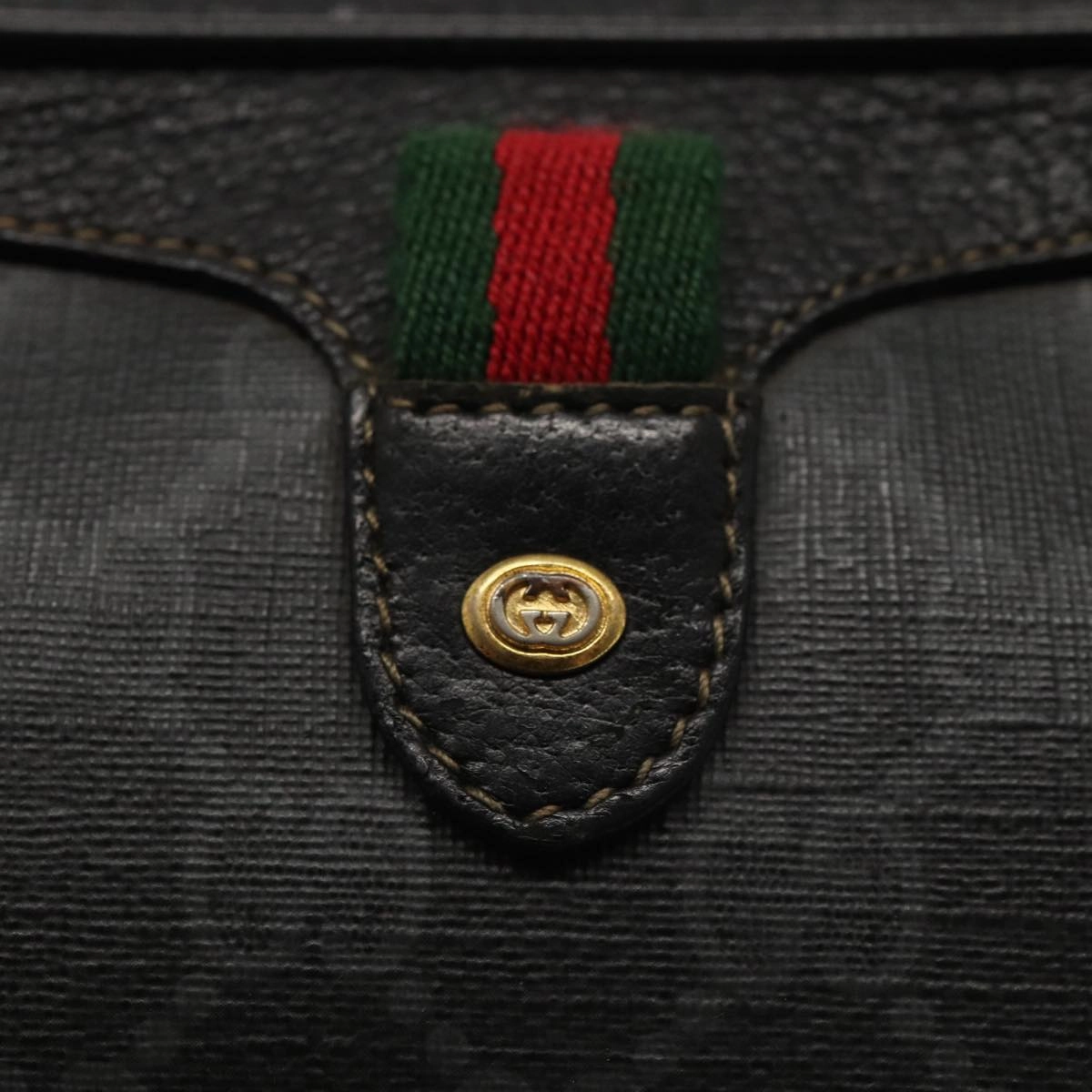 GUCCI GG Supreme Web Sherry Line Shoulder Bag PVC Black 89 02 066  82869
