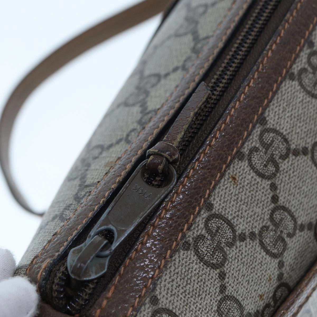GUCCI GG Supreme Web Sherry Line Shoulder Bag PVC Leather Beige Brown